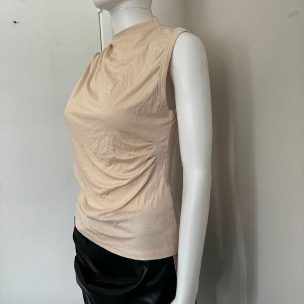 Micas Sleeveless Beige Mock Neck Top Casual Elegant Summer Blouse XL